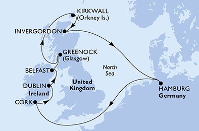 Nemecko, Írsko, Veľká Británia z Hamburgu na lodi MSC Orchestra