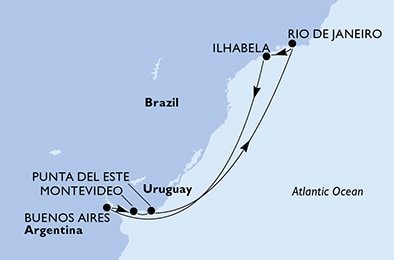 Brazília, Argentína, Uruguaj z Rio de Janeira na lodi MSC Seaview