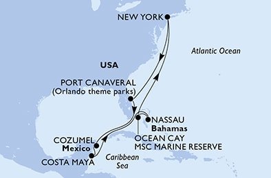 USA - Východné pobrežie, USA, Mexiko, Bahamy z New Yorku na lodi MSC Meraviglia