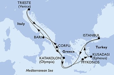 Taliansko, Grécko, Turecko z Trieste na lodi MSC Splendida