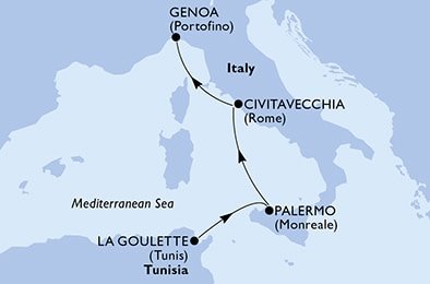 Tunisko, Taliansko z La Goulette na lodi MSC Grandiosa