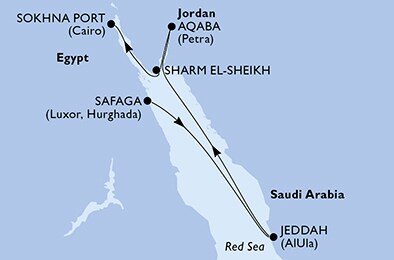 Egypt, Saúdská Arábie, Jordánsko zo Safagy na lodi MSC Orchestra