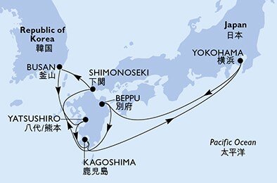 Japonsko, Južná Kórea z Yokohami na lodi MSC Bellissima