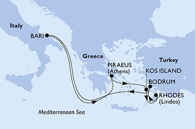 Taliansko, Grécko, Turecko z Bari na lodi MSC Opera