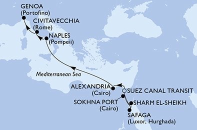 Egypt, Taliansko na lodi MSC Musica