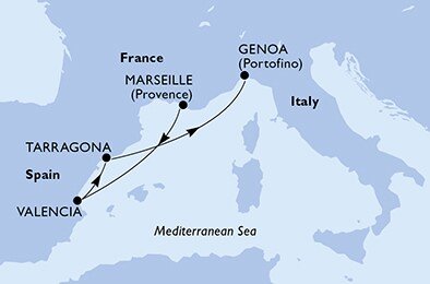 Francúzsko, Španielsko, Taliansko z Marseille na lodi MSC Fantasia