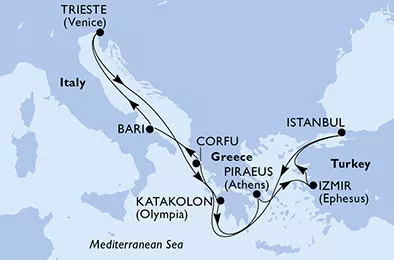 Taliansko, Grécko, Turecko z Bari na lodi MSC Fantasia