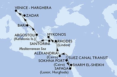 Egypt, Grécko, Taliansko, Chorvátsko na lodi MSC Opera