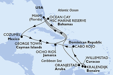 USA, Aruba, Bonaire, Curacao, Jamajka, Bahamy, Mexiko, Kajmanské ostrovy z Miami na lodi MSC Divina