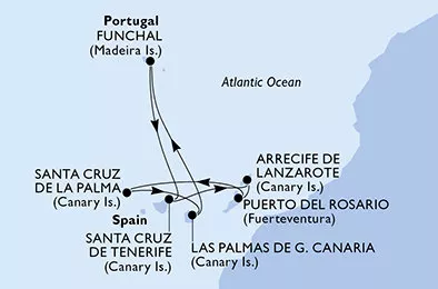 Španielsko, Portugalsko z Tenerife na lodi MSC Musica