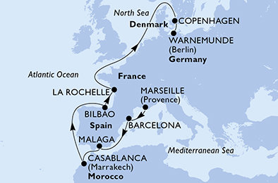 Francúzsko, Španielsko, Maroko, Dánsko, Nemecko z Marseille na lodi MSC Magnifica