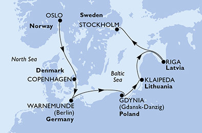 Oslo, Dánsko, Nemecko, Poľsko, Litva, Lotyšsko, Švédsko z Osla na lodi MSC Magnifica
