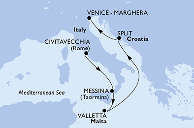 Taliansko, Malta, Chorvátsko z Civitavechie na lodi MSC Armonia
