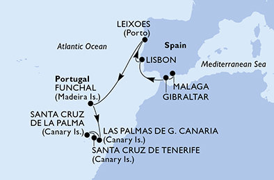 Španielsko, Gibraltár, Portugalsko, Madeira z Málagy na lodi MSC Musica