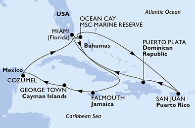 USA, Bahamy, Dominikánska republika, Jamajka, Kajmanské ostrovy, Mexiko z Miami na lodi MSC Seaside