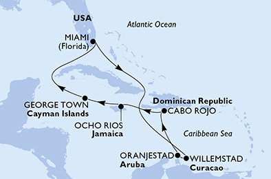 USA, Curacao, Aruba, Dominikánska republika, Jamajka, Kajmanské ostrovy z Miami na lodi MSC Poesia