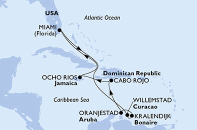 USA, Curacao, Bonaire, Aruba, Dominikánska republika, Jamajka z Miami na lodi MSC Poesia