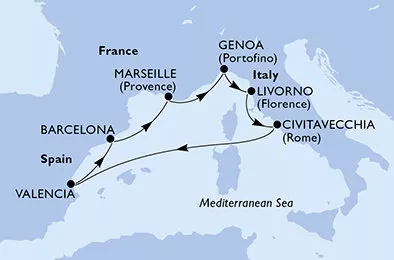 Taliansko, Španielsko, Francúzsko z Civitavechie na lodi MSC Orchestra