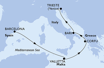 Španielsko, Malta, Grécko, Taliansko z Barcelony na lodi MSC Fantasia