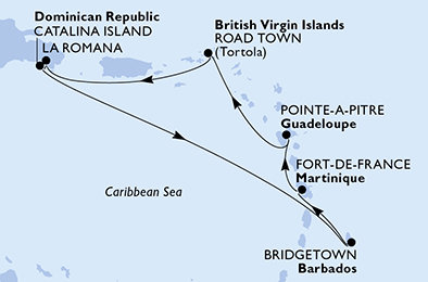 Dominikánska republika, Barbados, Martinik, Guadeloupe, Britské Panenské ostrovy z La Romany na lodi MSC Opera