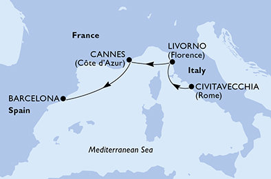 Taliansko, Francúzsko, Španielsko z Civitavechie na lodi MSC Fantasia
