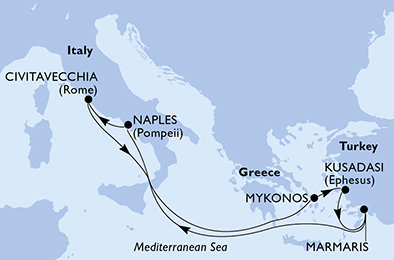 Taliansko, Grécko, Turecko z Civitavechie na lodi MSC Divina
