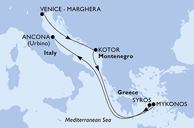 Taliansko, Čierna Hora, Grécko z Marghery na lodi MSC Lirica