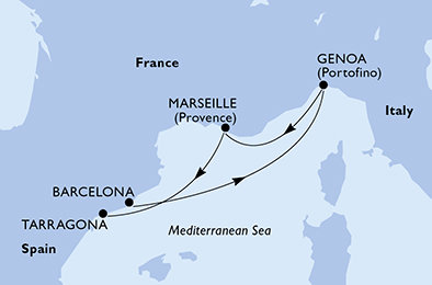 Španielsko, Taliansko, Francúzsko, Tarragona z Barcelony na lodi MSC Magnifica