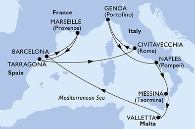 Francúzsko, Tarragona, Taliansko, Malta, Španielsko z Marseille na lodi MSC Magnifica