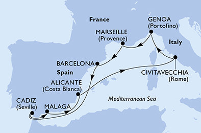 Španielsko, Taliansko, Francúzsko z Barcelony na lodi MSC Magnifica