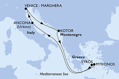 Taliansko, Čierna Hora, Grécko z Ancony na lodi MSC Lirica