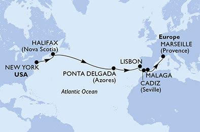 USA, Kanada, Portugalsko, Španielsko, Francúzsko z New Yorku na lodi MSC Meraviglia