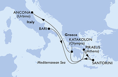 Taliansko, Grécko z Bari na lodi MSC Lirica