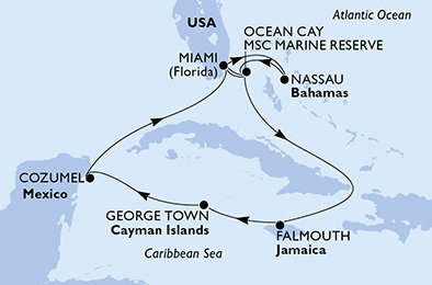 USA, Bahamy, Jamajka, Kajmanské ostrovy, Mexiko z Miami na lodi MSC Seaside