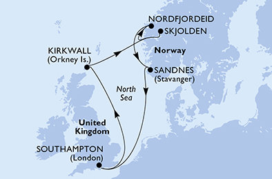 Veľká Británia, Nórsko zo Southamptonu na lodi MSC Meraviglia