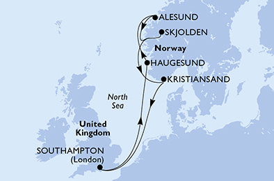 Veľká Británia, Nórsko zo Southamptonu na lodi MSC Meraviglia