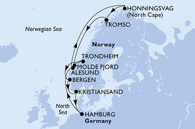 Nemecko, Nórsko, Trondheim z Hamburgu na lodi MSC Preziosa