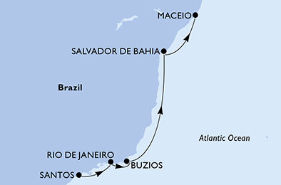 Brazília zo Santosu na lodi MSC Virtuosa