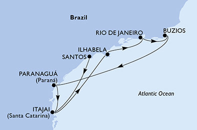Brazília zo Santosu na lodi MSC Lirica Brazília zo Santosu na lodi MSC Lirica