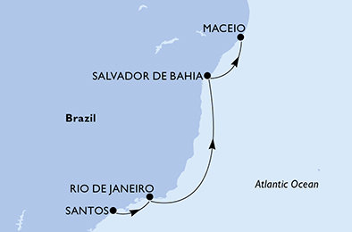 Brazília zo Santosu na lodi MSC Divina