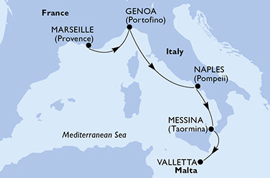 Francúzsko, Taliansko, Malta z Marseille na lodi MSC World Europa