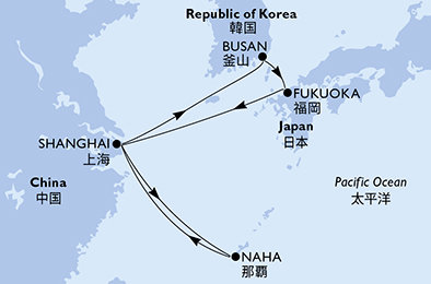 Čína, Južná Kórea, Japonsko zo Šanghaja na lodi MSC Bellissima