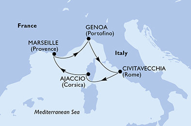 Francúzsko, Taliansko z Marseille na lodi MSC Seaview