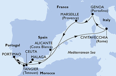 Španielsko, Taliansko, Francúzsko, Maroko, Portugalsko z Alicante na lodi MSC Sinfonia
