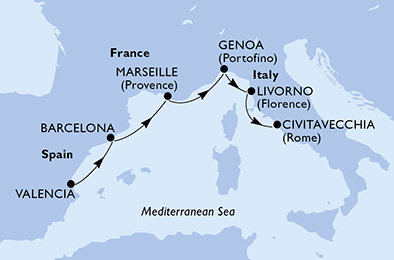 Španielsko, Francúzsko, Taliansko z Valencie na lodi MSC Sinfonia