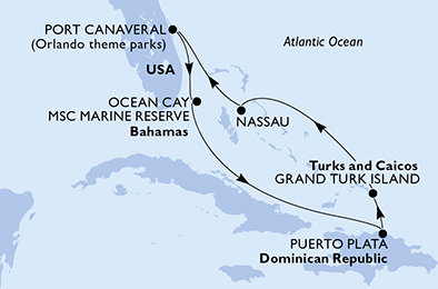 USA, Bahamy, Dominikánska republika, Veľká Británia z Port Canaveralu na lodi MSC World Atlantic