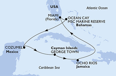 USA, Bahamy, Mexiko, Kajmanské ostrovy, Jamajka z Miami na lodi MSC Divina