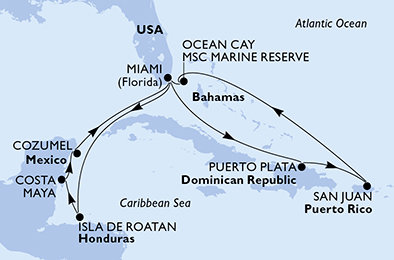 USA, Honduras, Mexiko, Dominikánska republika, Bahamy z Miami na lodi MSC World America