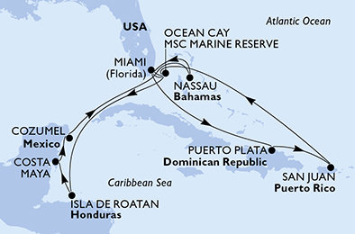 USA, Dominikánska republika, Bahamy, Honduras, Mexiko z Miami na lodi MSC World America