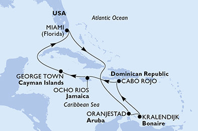 USA, Aruba, Bonaire, Dominikánska republika, Jamajka, Kajmanské ostrovy z Miami na lodi MSC Poesia